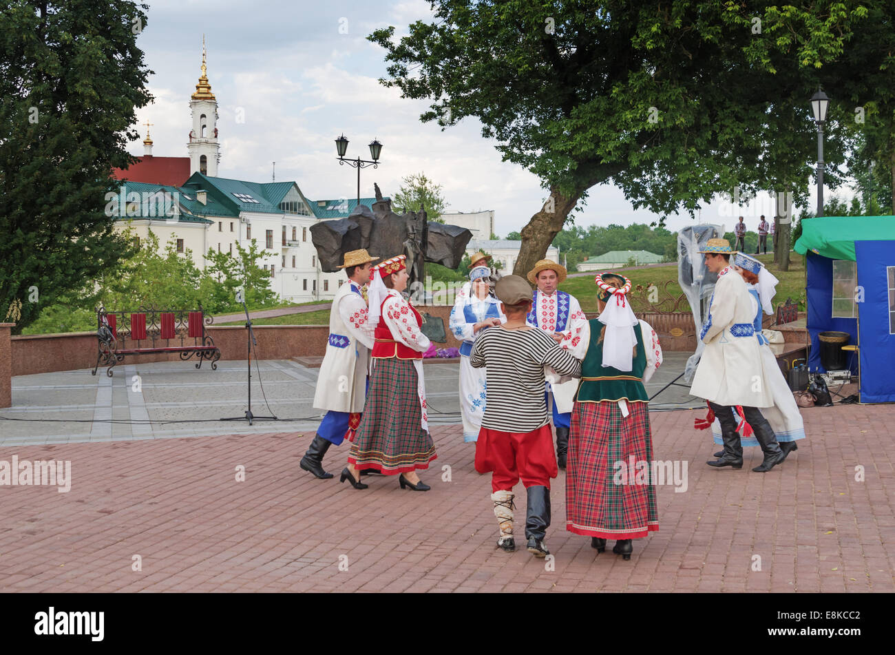 The Belarus folklore groups dance and sings on streets in Vitebsk Stock