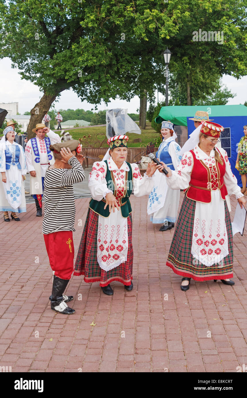 The Belarus folklore groups dance and sings on streets in Vitebsk Stock