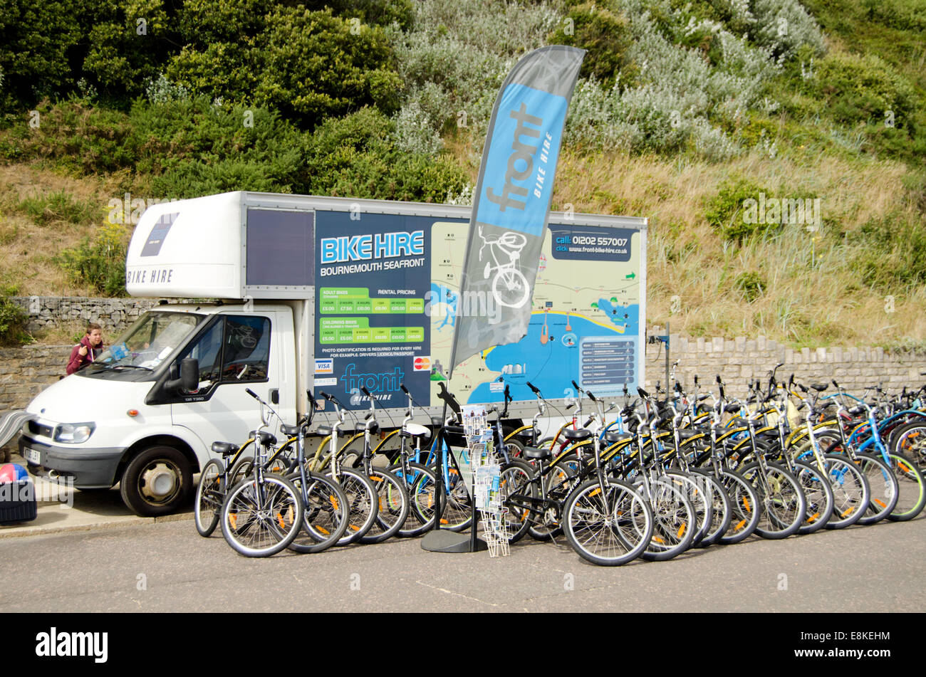 Bicycle Hire on Bournemouth Seafront, Dorset, South Coast, UK Stock