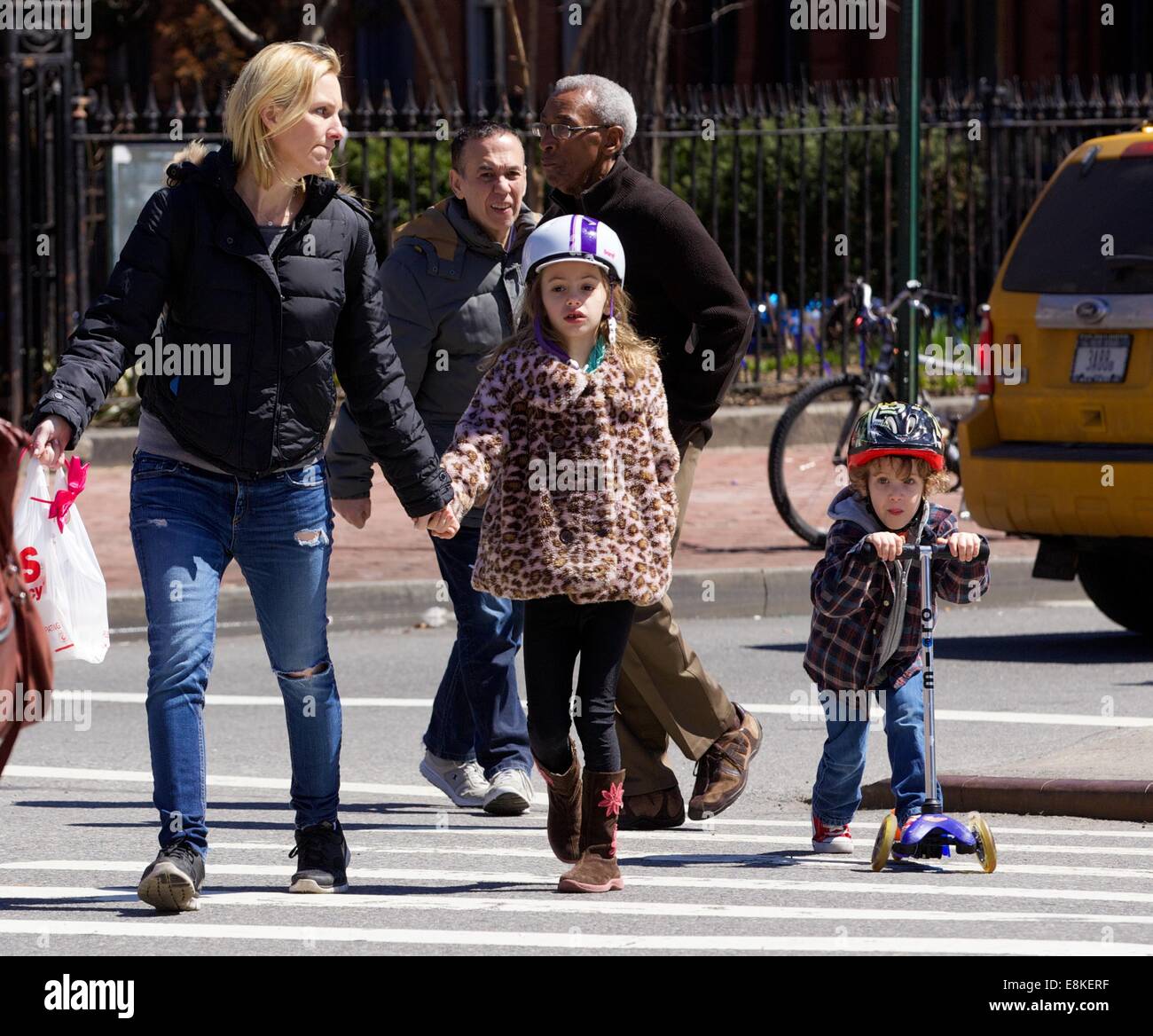 Gilbert Gottfried and family out and about in West Village  Featuring: Gilbert Gottfried,Dara Kravitz,Lily Aster Gottfried,Max Aaron Gottfried Where: New York City, New York, United States When: 06 Apr 2014 Stock Photo