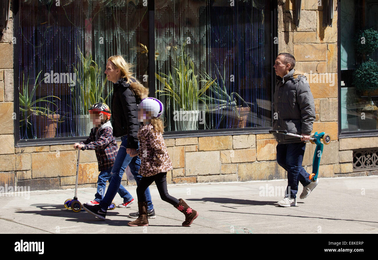 Gilbert Gottfried and family out and about in West Village  Featuring: Gilbert Gottfried,Dara Kravitz,Lily Aster Gottfried,Max Aaron Gottfried Where: New York City, New York, United States When: 06 Apr 2014 Stock Photo