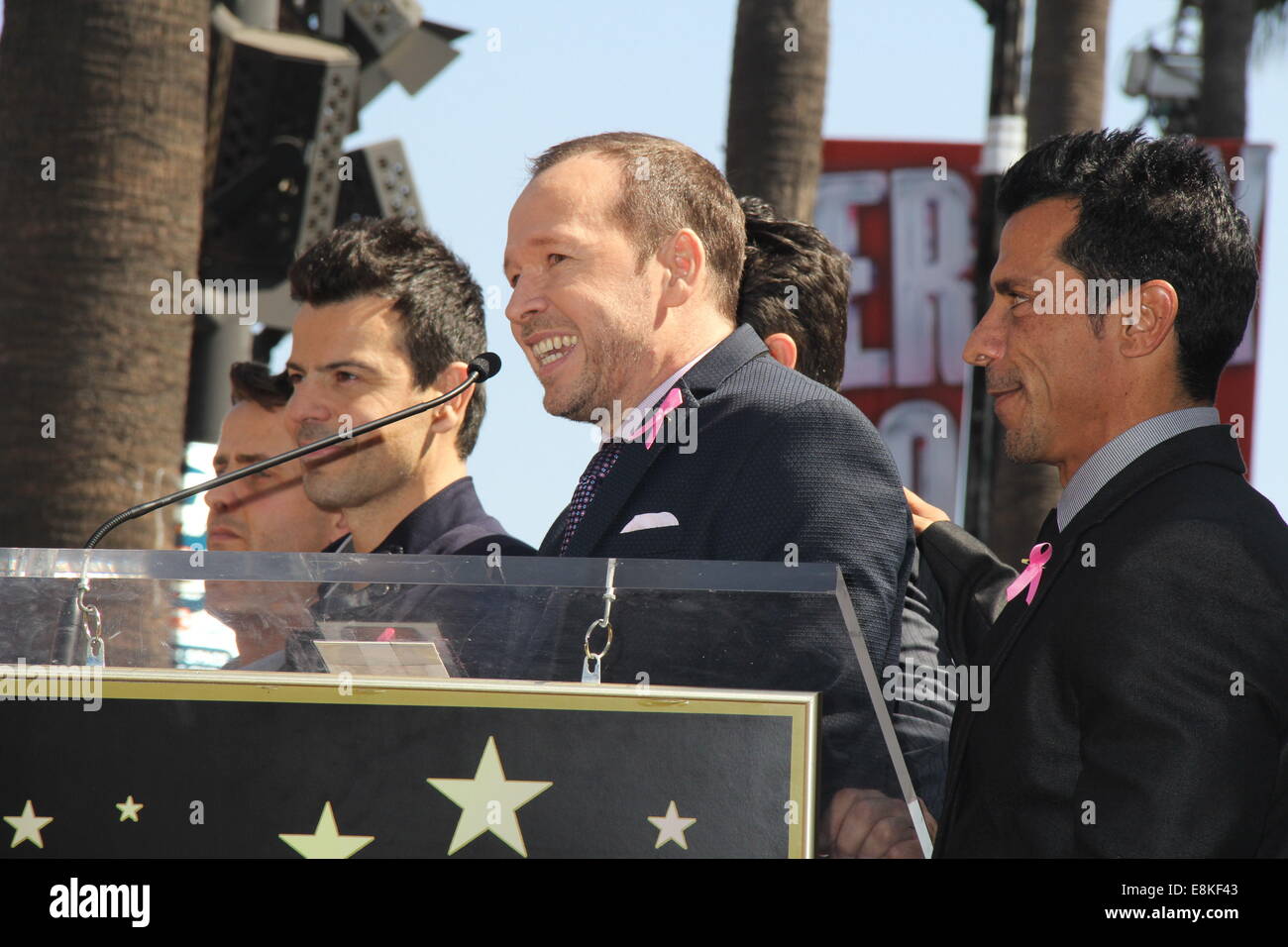 Hollywood, California, USA. 9th Oct, 2014. I15703CHW.New Kids On The Block Honored With A Star On The Hollywood Walk Of Fame.7072 Hollywood Blvd, Hollywood, CA.10/09/2014.NEW KIDS ON THE BLOCK - JORDAN KNIGHT, DONNIE WAHLBERG AND DANNY WOOD.©Clinton H. Wallace/Photomundo/ Photos inc Credit:  Clinton Wallace/Globe Photos/ZUMA Wire/Alamy Live News Stock Photo