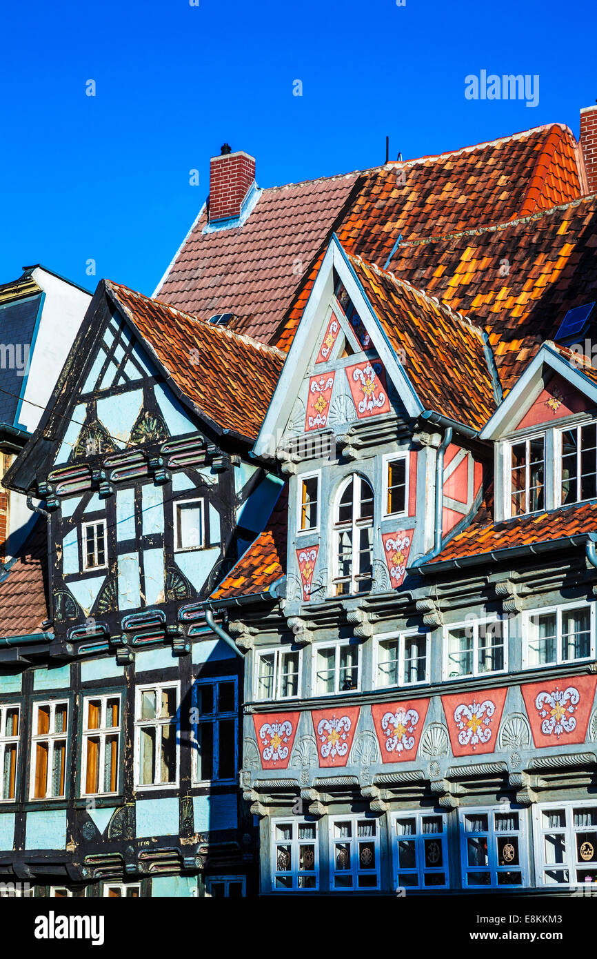 Half-timbered medieval houses in the UNESCO World Heritage town of Quedlinburg, Germany. Stock Photo