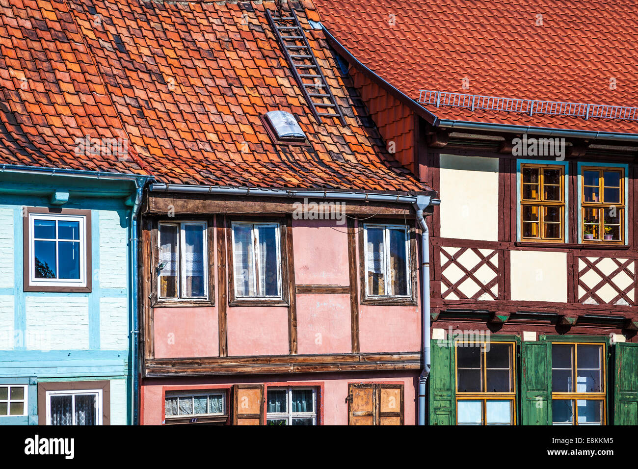 Crooked half-timbered medieval house in the UNESCO World Heritage town of Quedlinburg, Germany. Stock Photo