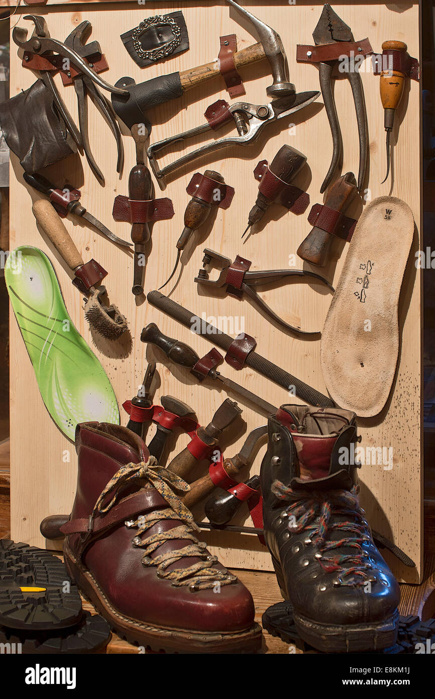Shoemaker's tools, Schwaz, Tyrol, Austria Stock Photo