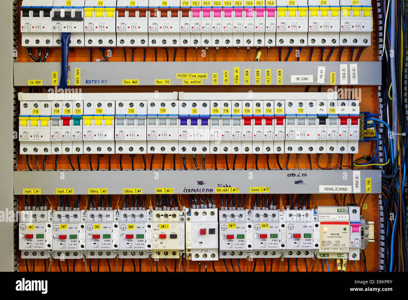 Control panel with static energy meters and circuit-breakers (fuse) Stock Photo