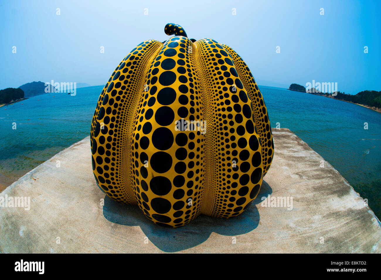 “Pumpkin” Art by Yayoi Kusama, Naoshima Island, Japan. Stock Photo