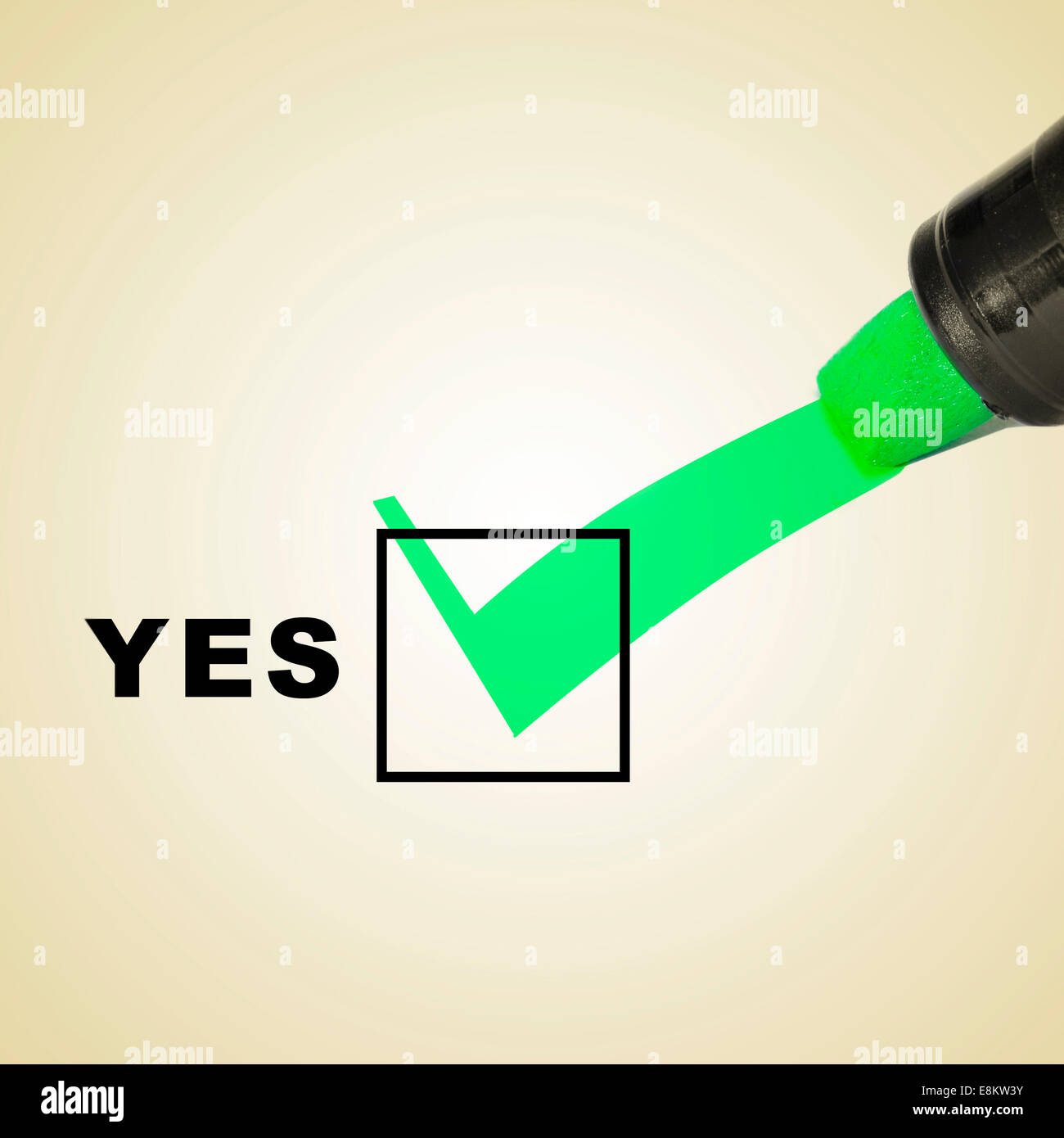 a check mark drawn with a green marker pen on a checbox with the word