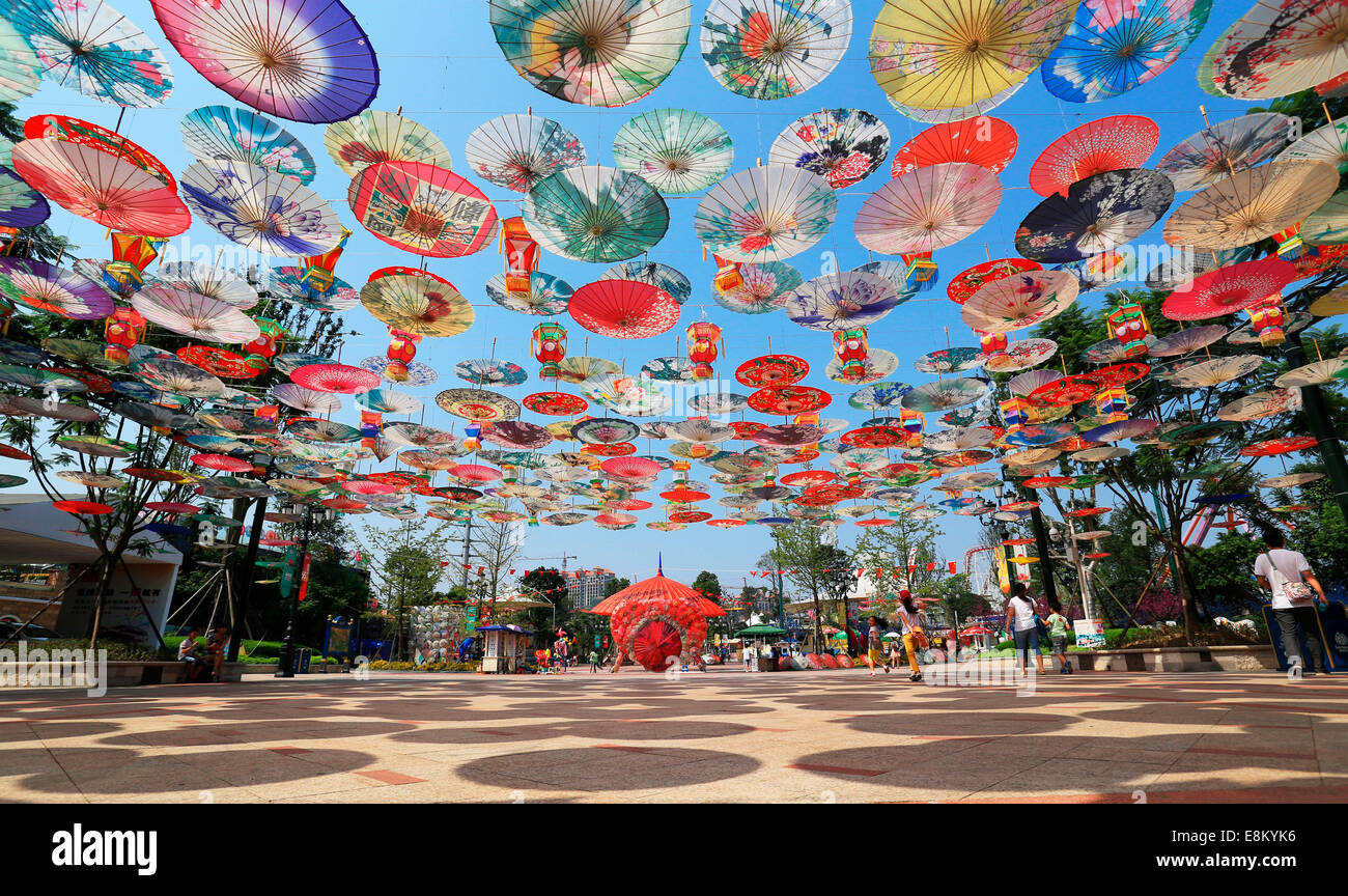 An oiled paper umbrella festival is hold in Luzhou, Sichuan, China on