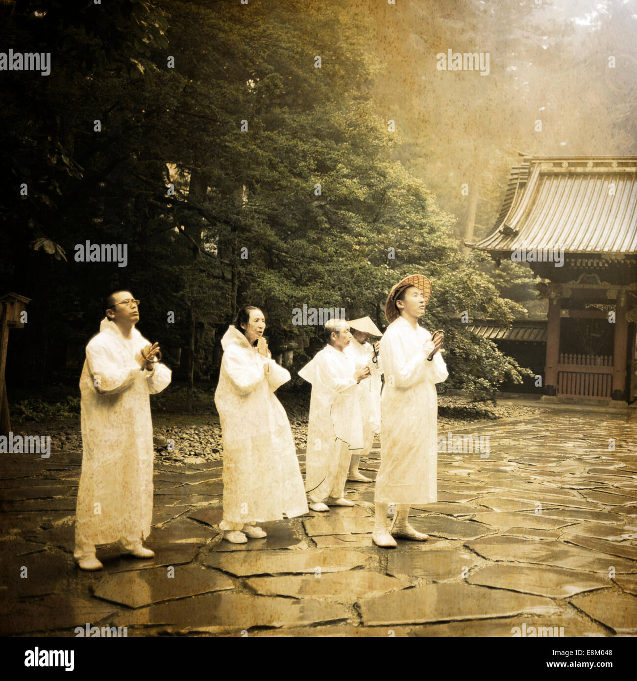 Prayer group at Nikko temple, Japan Stock Photo Alamy