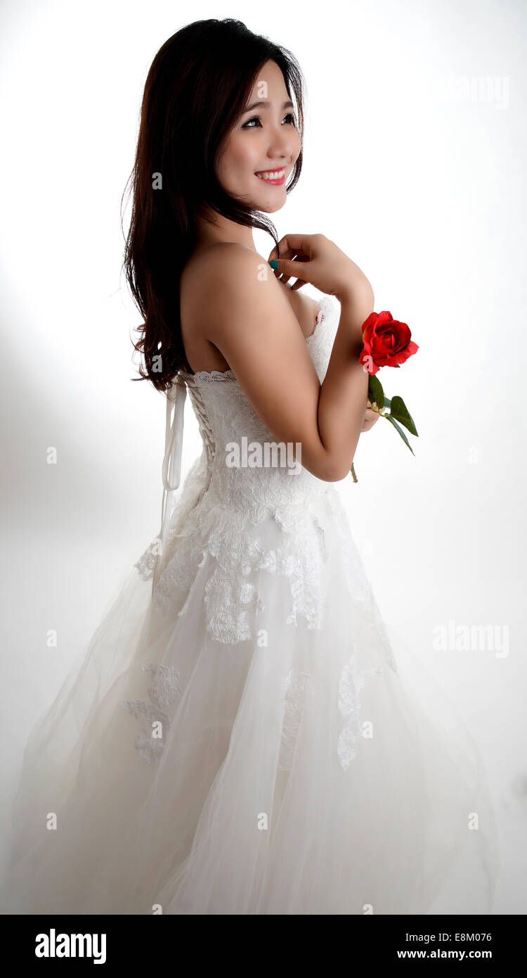 white and red rose dress