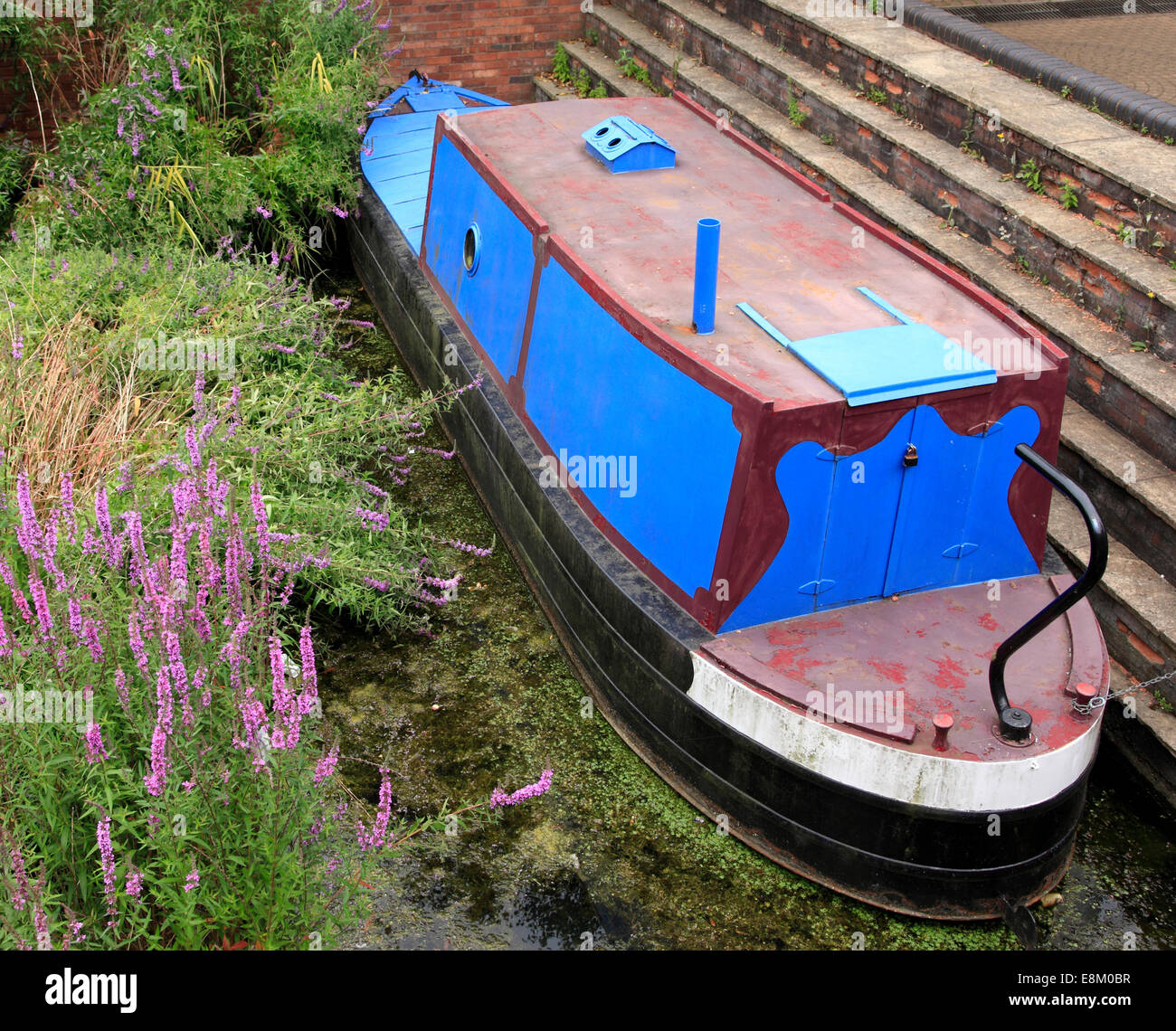 Moored canal boat, Birmingham, Midlands, England, Europe Stock Photo