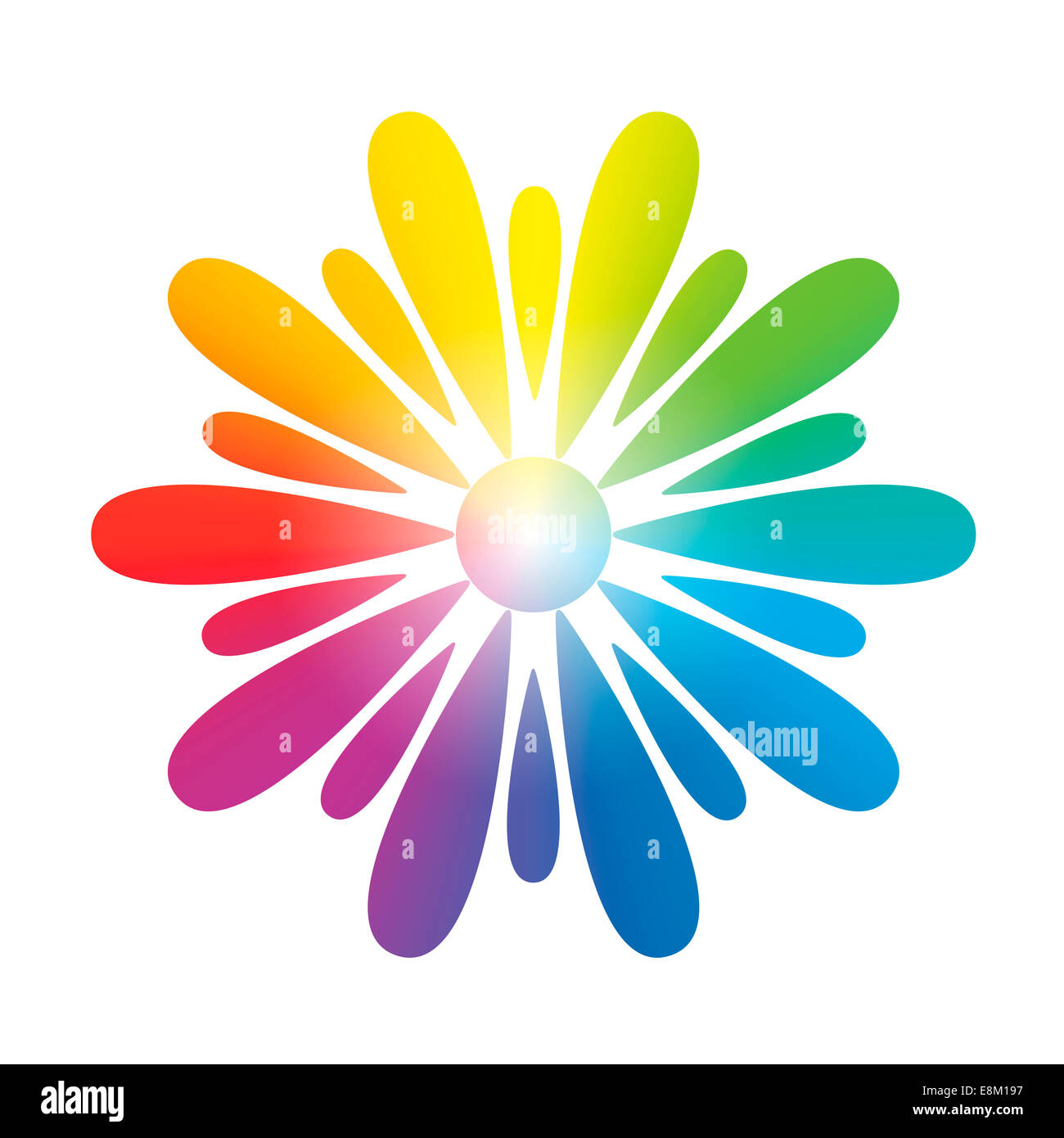 Flower symbol with circular rainbow gradient coloring. Stock Photo