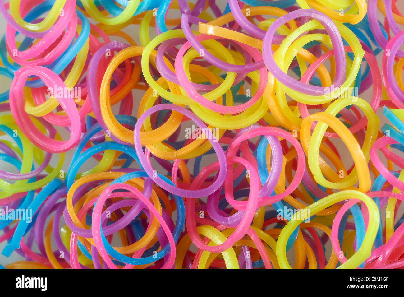 Bright multicolored Loom Bands. Detail. Close-up. Stock Photo