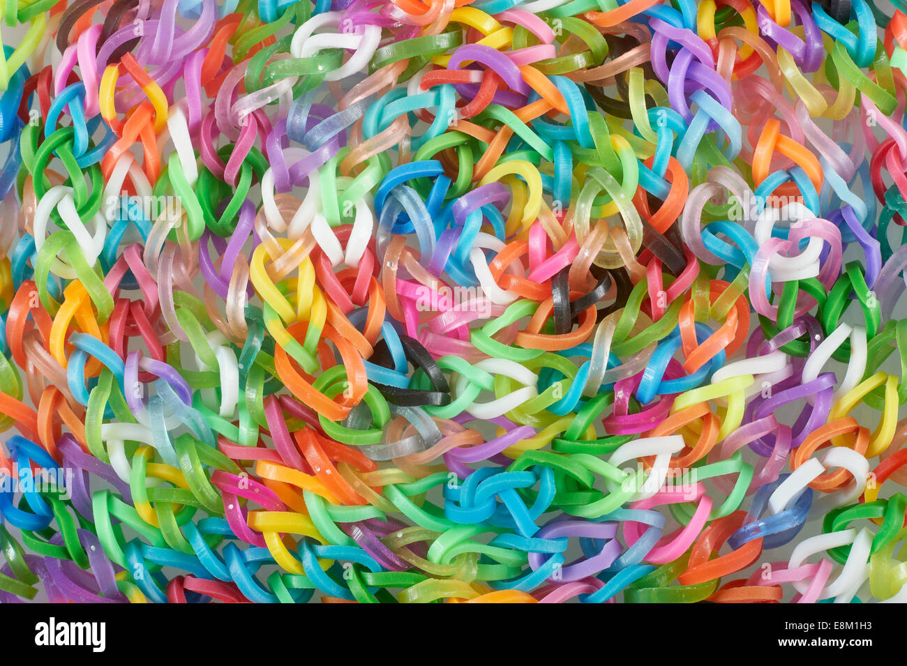 Bright multicolored Loom Bands. Spiral Detail. Close up. Stock Photo