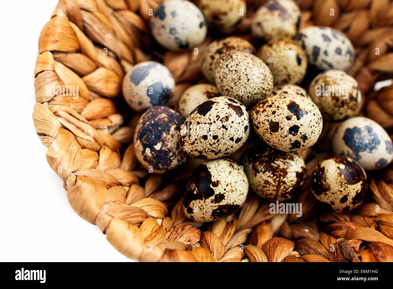 quail eggs in basket closeup Stock Photo Alamy