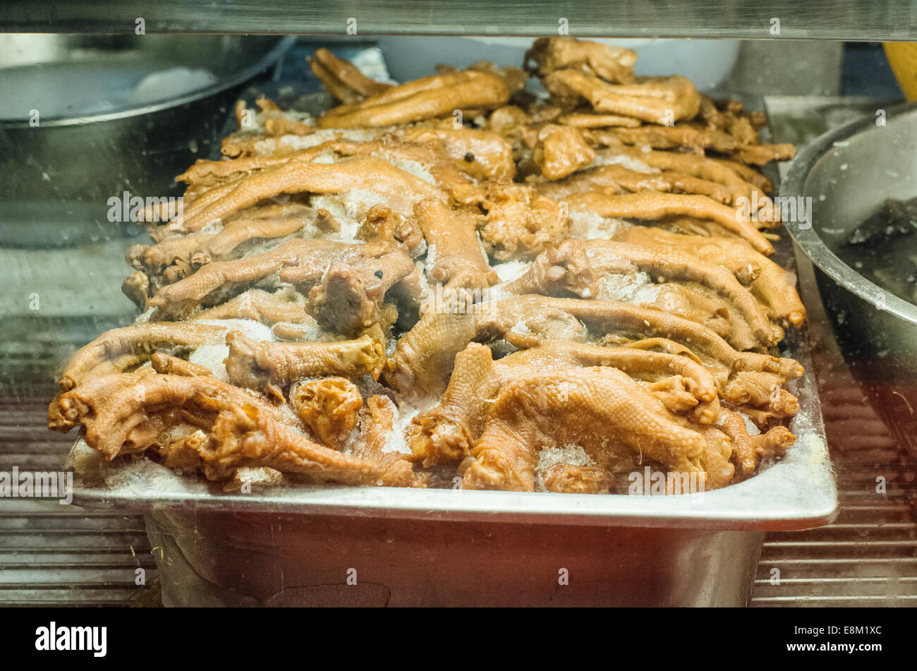 braised goose feet, a chinese cuisine. Photo is taken at chinatown of Bangkok. Stock Photo