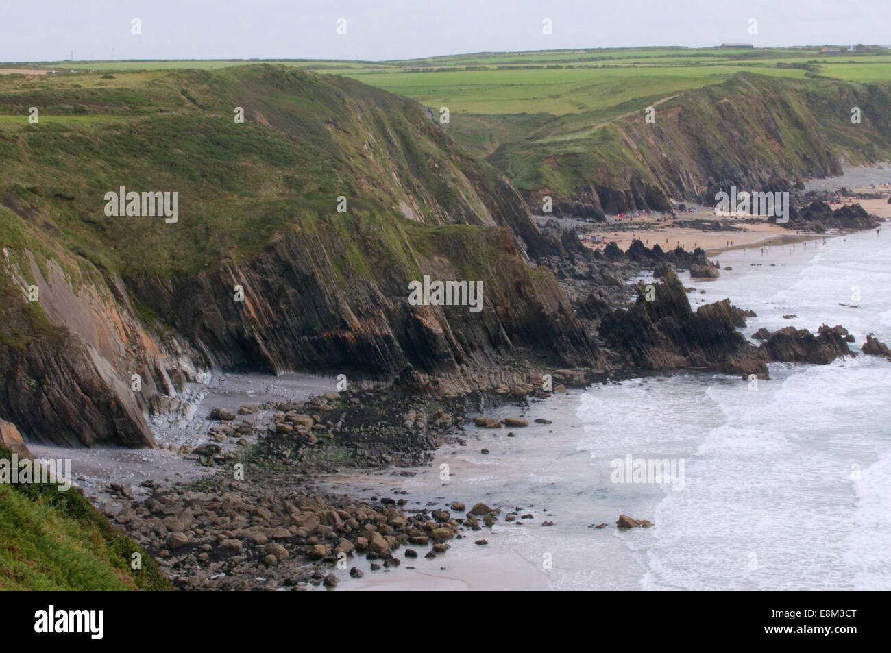 Pembrokeshire cliffs, beaches and Atlantic ocean coastline sea shore land and seascape. Majestic outcrop Stock Photo