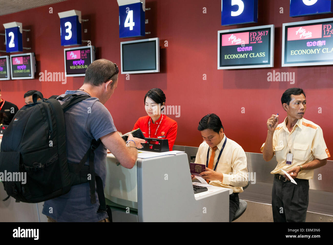Check in for Air Asia flight, Phnom Penh International airport, Cambodia Stock Photo