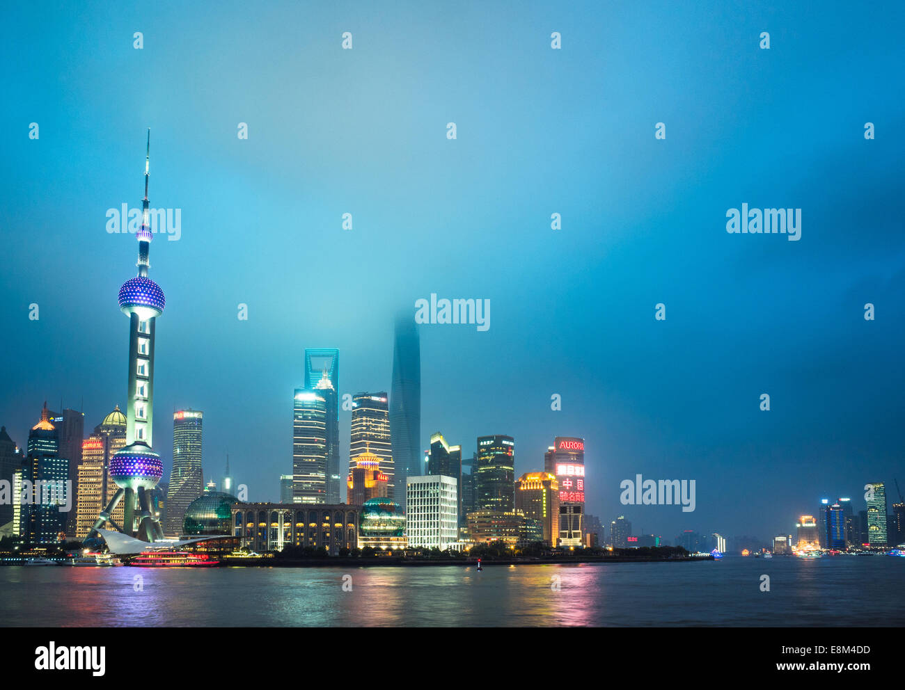 Skyline of shanghai the bund at night, landmark of China. Stock Photo