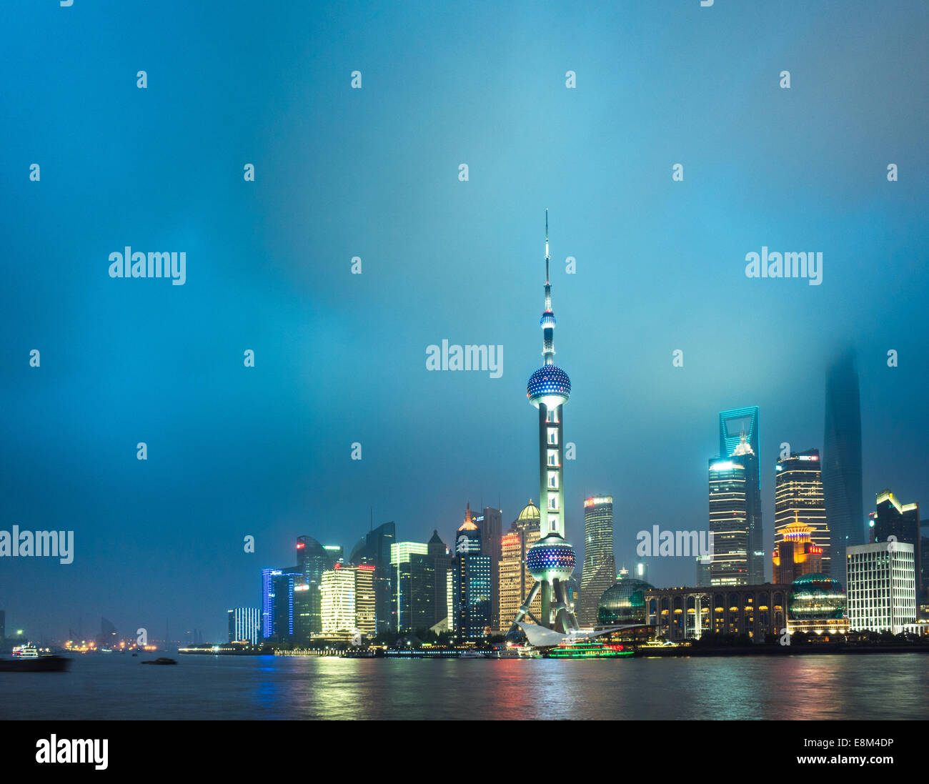 Skyline of shanghai the bund at night, landmark of China. Stock Photo