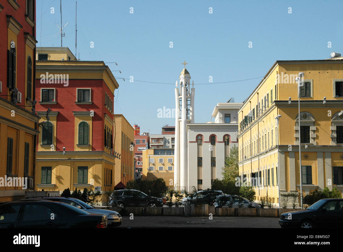 The buildings of downtown Tirana, Albania Stock Photo