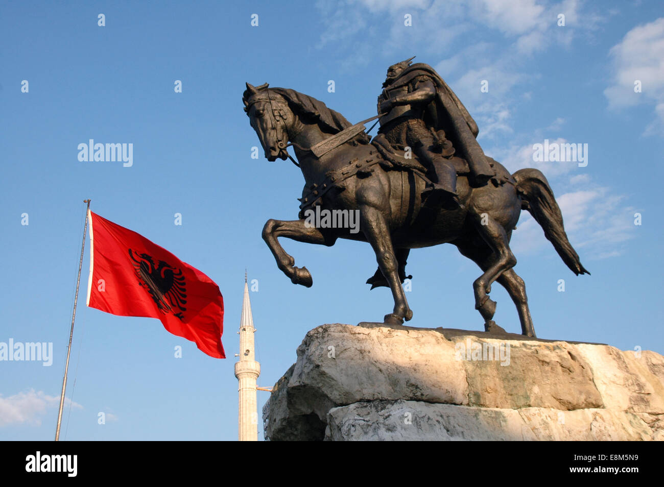 Tirana main square with the statue of Skanderberg, Albania Stock Photo