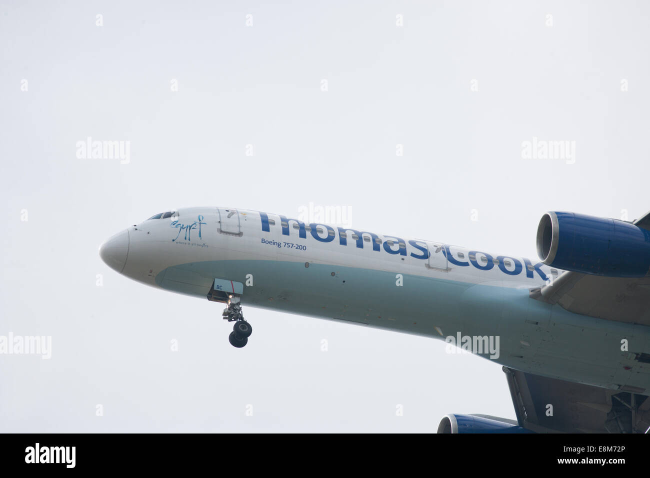 Thomas Cook Boeing 757-200 on landing approach showing airline logo Stock Photo