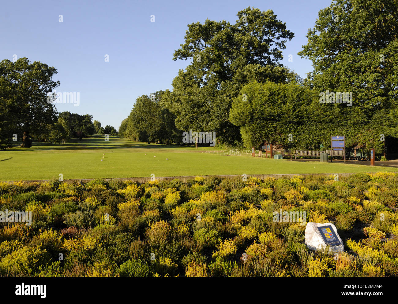 View over Centenary Flower Bed to 1st Tee and Fairway at Shirley Park Golf Club Croydon Surrey England Stock Photo