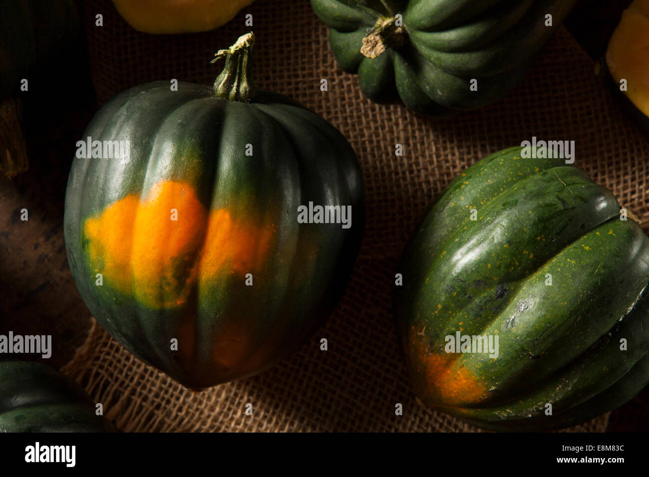 Raw Organic Green and Orange Acorn Squash Stock Photo