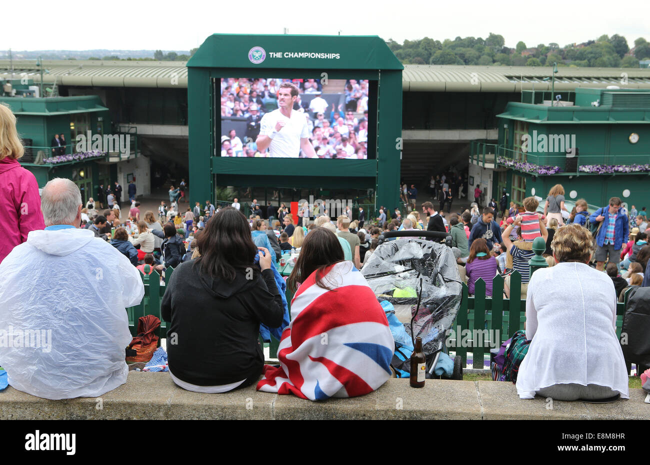 Spectators on Murray Mount at the Wimbledon Championships 2014, Stock Photo