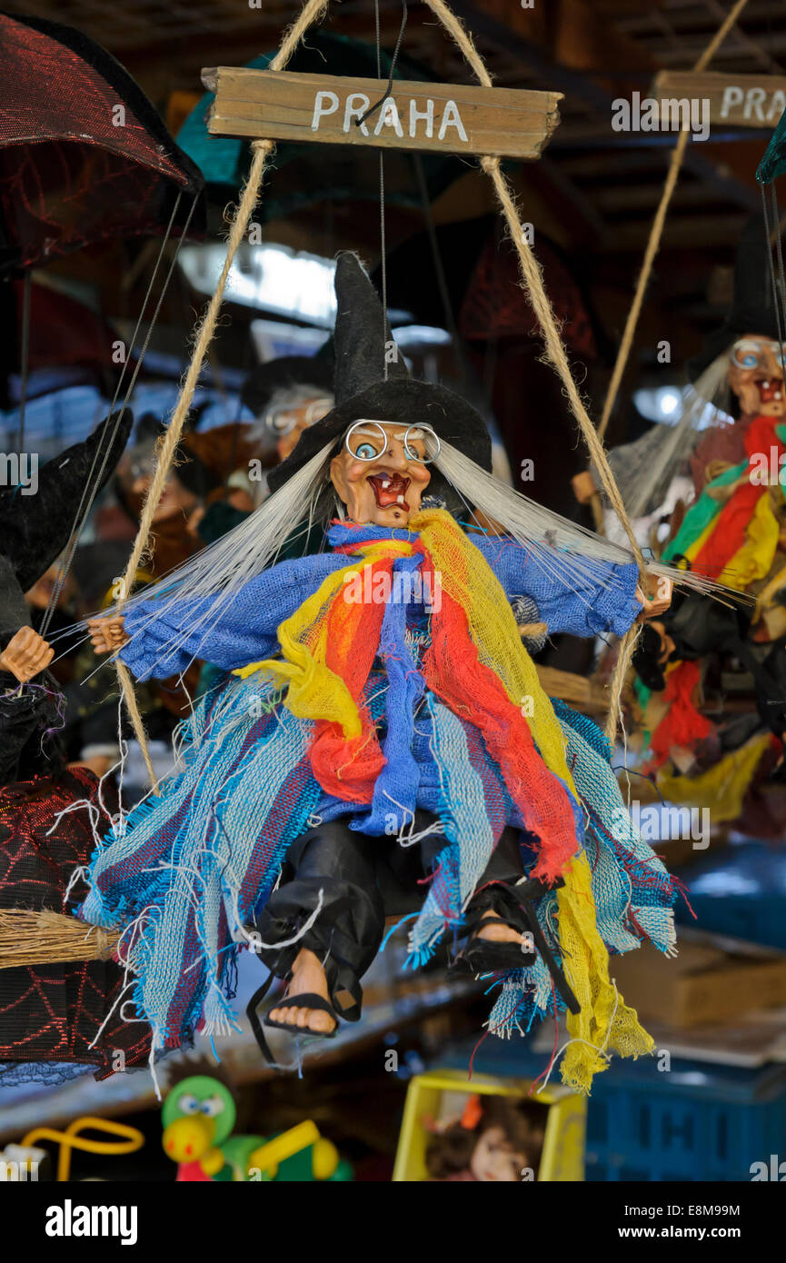 A colourful small witch doll on sale in the Havelske market, Prague, Czech Republic. Stock Photo