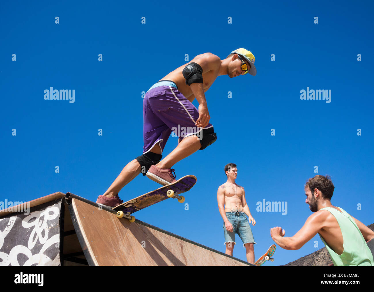 Skateboarder on Skateboarding ramp in skatepark Stock Photo - Alamy