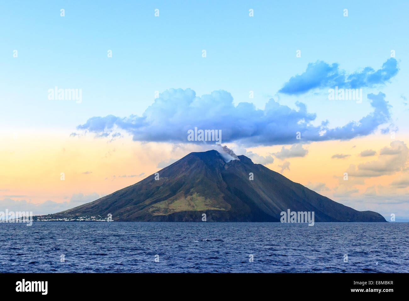 Stromboli volcano at sunrise (Aeolian islands) Stock Photo