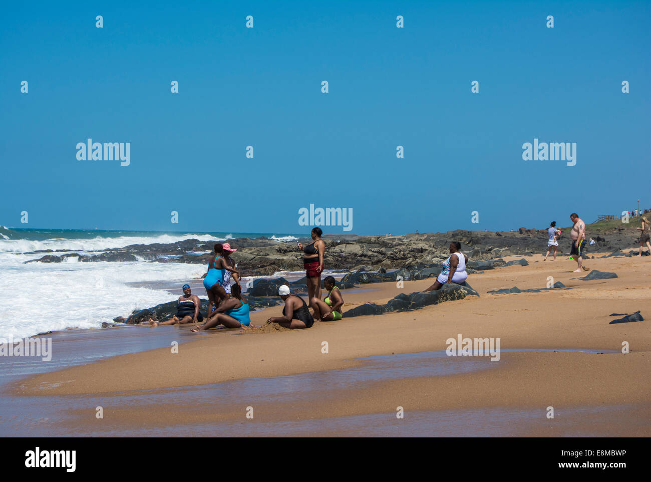 Black South African ladies enjoying the beach Stock Photo