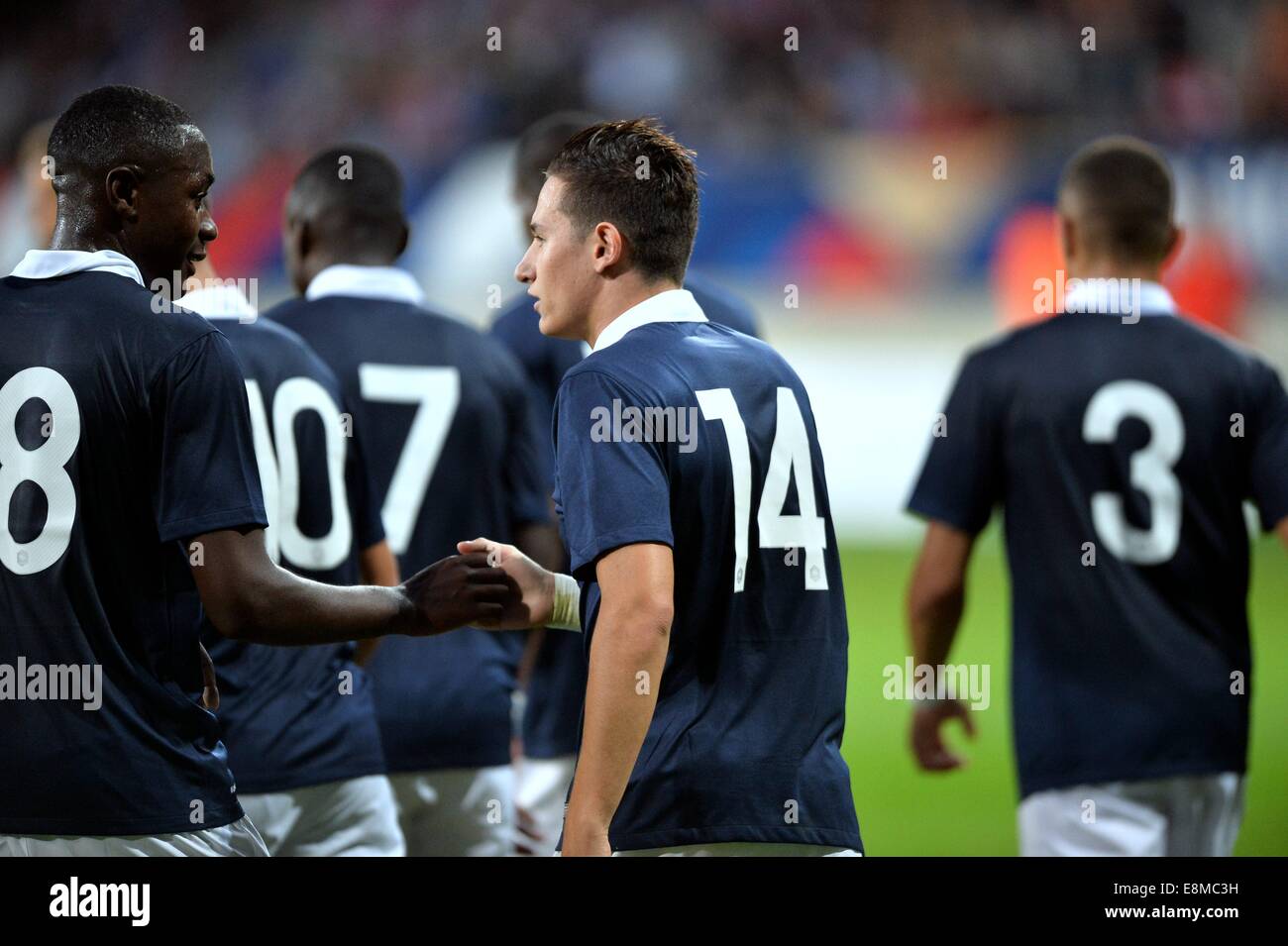 Stade Le Mans, Le Mans, France. 10th Oct, 2014. U23 International football. Euro 2015 Qualification match between France and Sweden. Florian Thauvin (fra) - Gianelli Imbula (fra) Credit:  Action Plus Sports/Alamy Live News Stock Photo