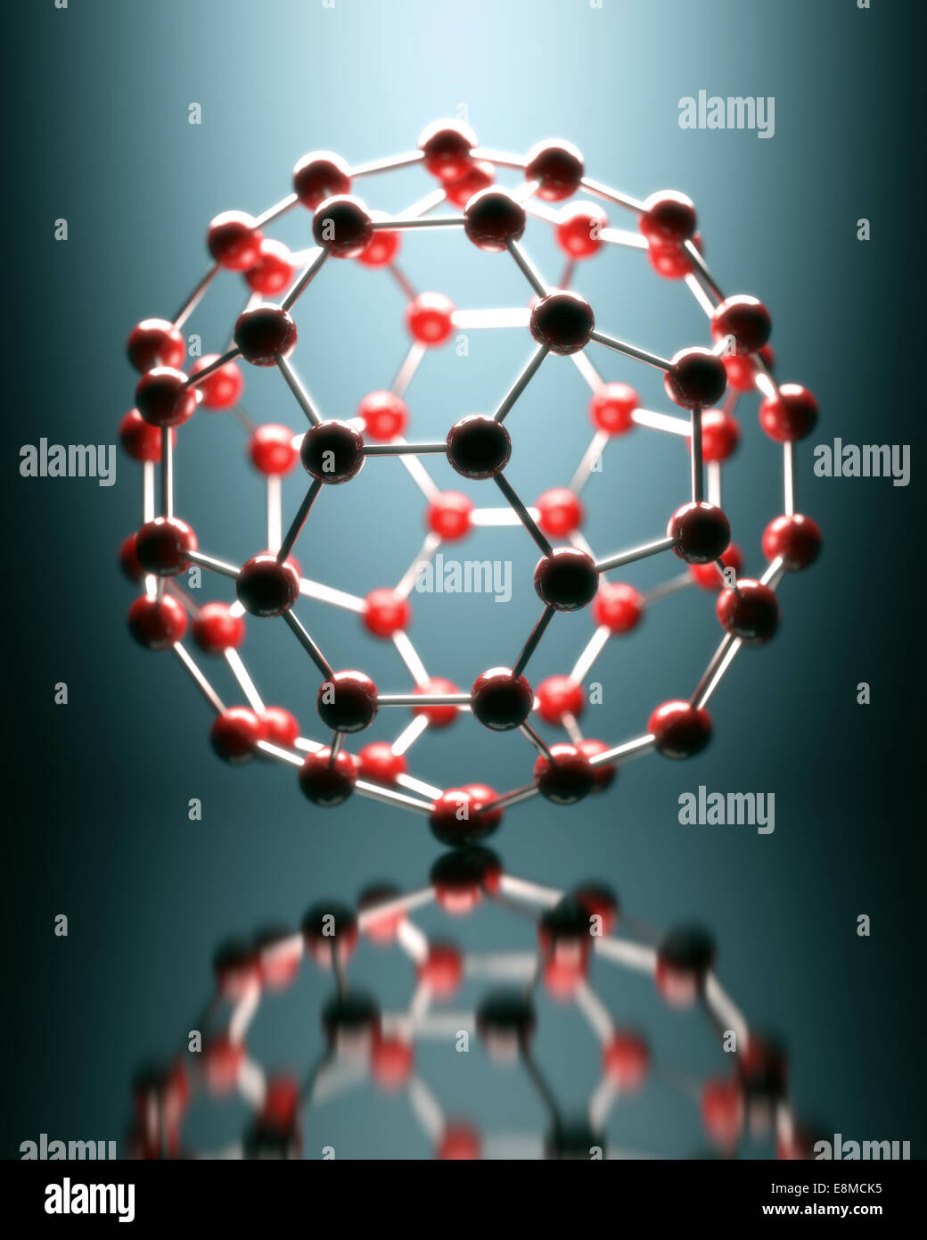 Molecular structure floating on reflective surface. Stock Photo