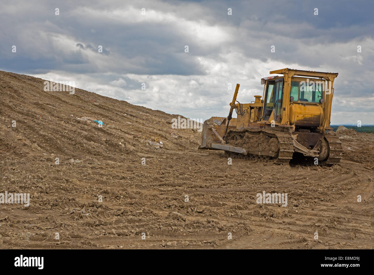 bulldozer at revitalization of landfill Stock Photo