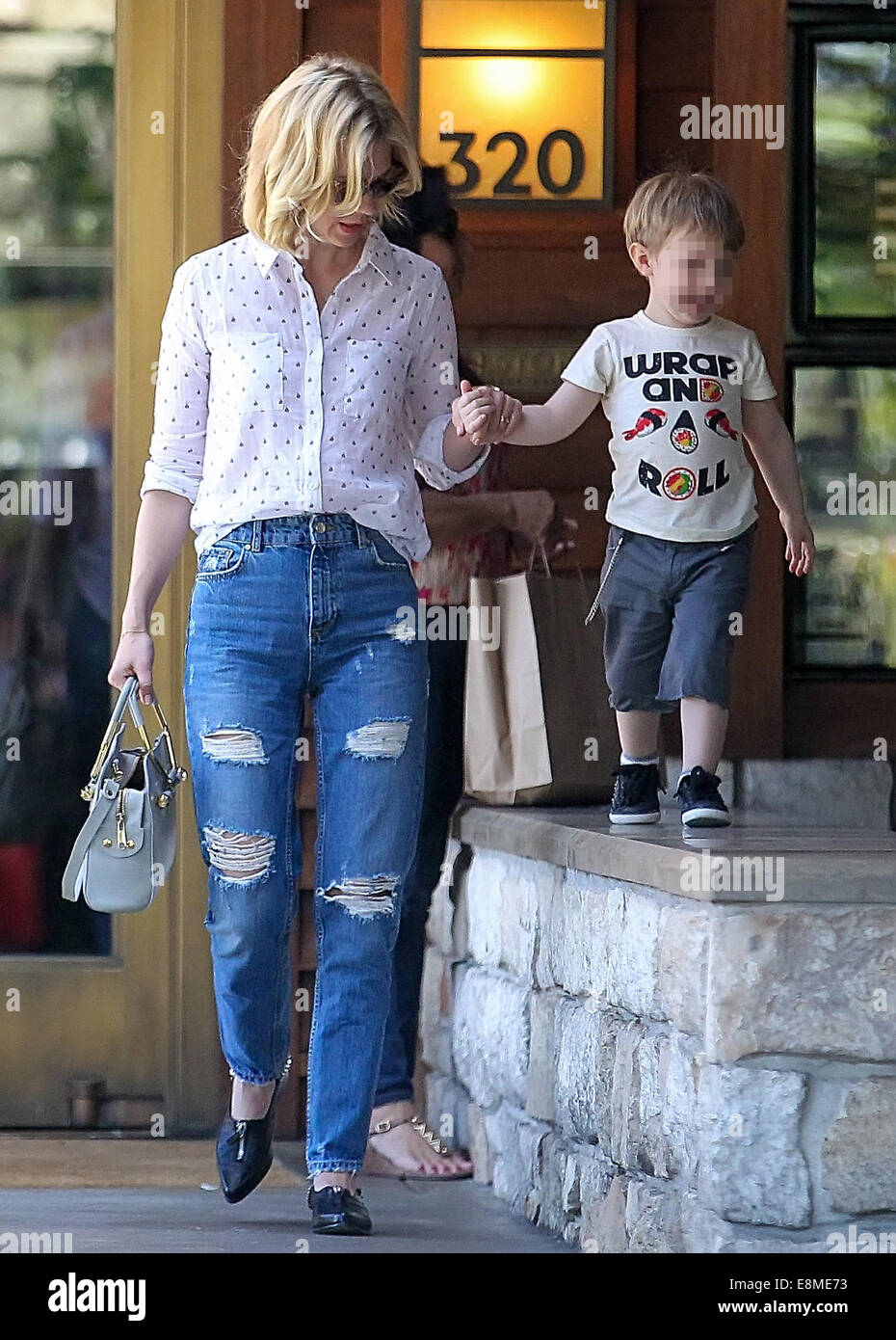 January Jones takes son Xander to lunch at Houston's restaurant before