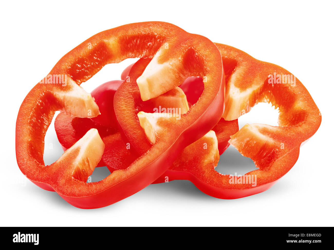 red pepper slices on white background. Clipping Path Stock Photo