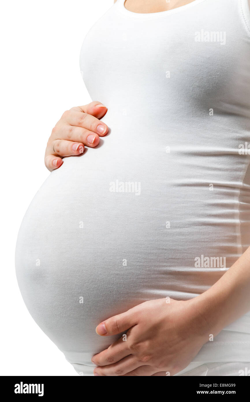 Pregnant woman touching here belly Stock Photo Alamy