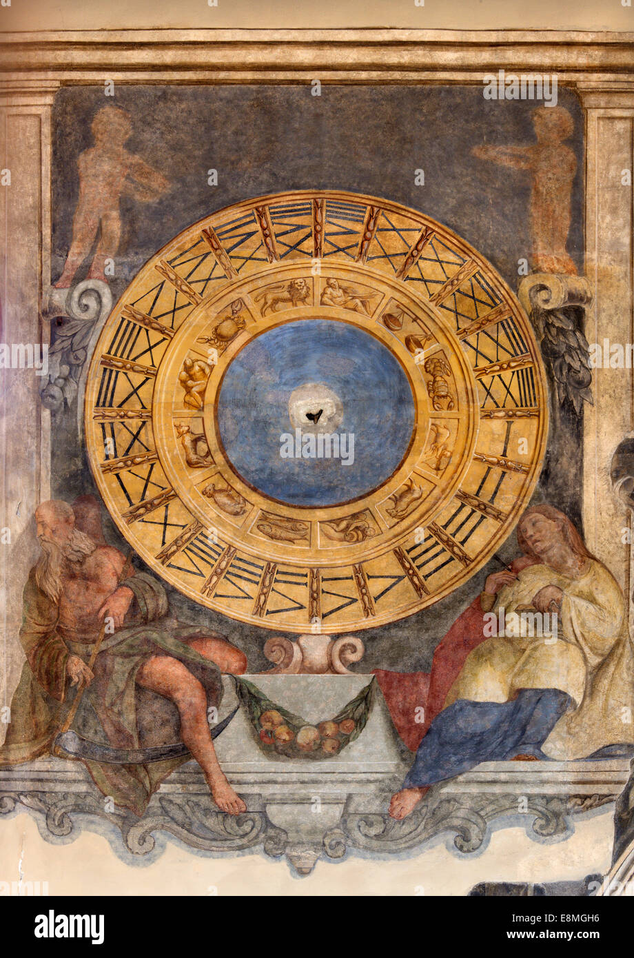 PADUA, ITALY - SEPTEMBER 9, 2014: The fresco of the clock and the zodiac  in church Santa Maria dei Servi from 15. cent. Stock Photo