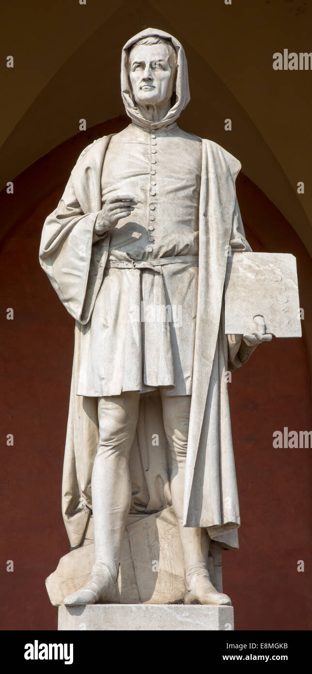 Padua - The statue of Giotto in the porch of the Lodge Amulea by Vincenzo Vela from year 1865. Stock Photo