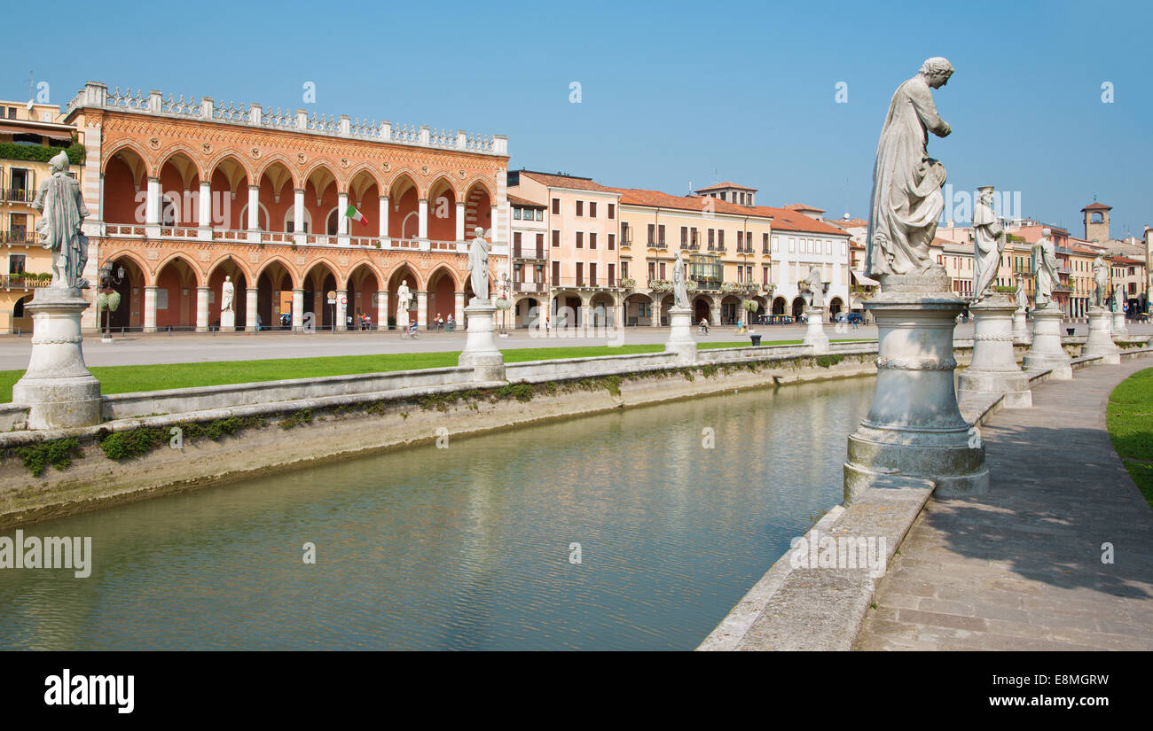 PADUA, ITALY - SEPTEMBER 9, 2014: Prato della Valle from south-east and Venetian palace in the background. Stock Photo