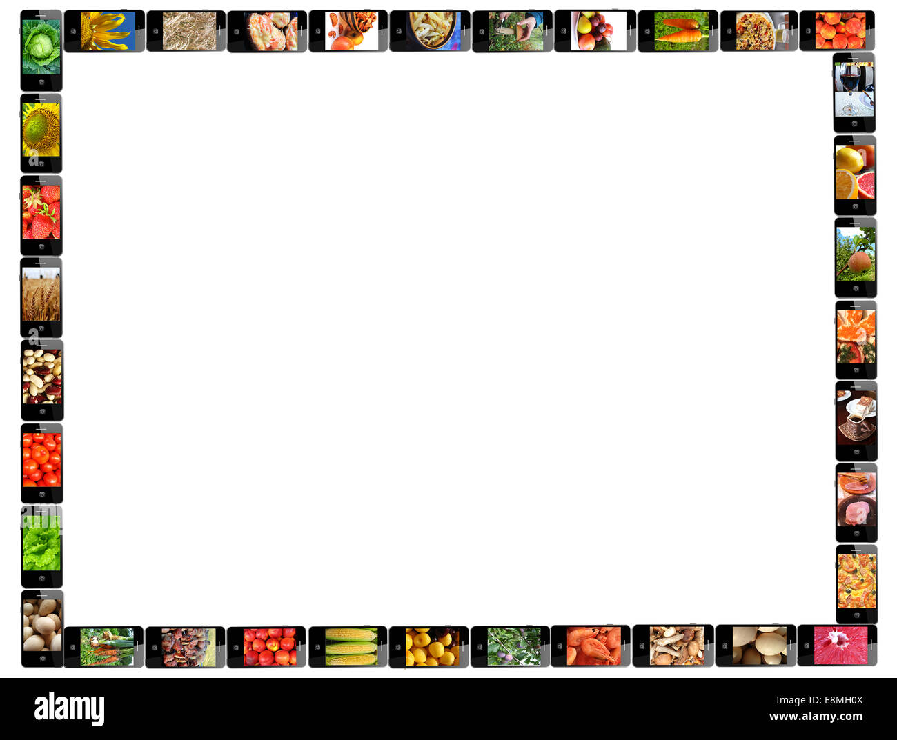 frame from modern mobile phones with different colored images Stock