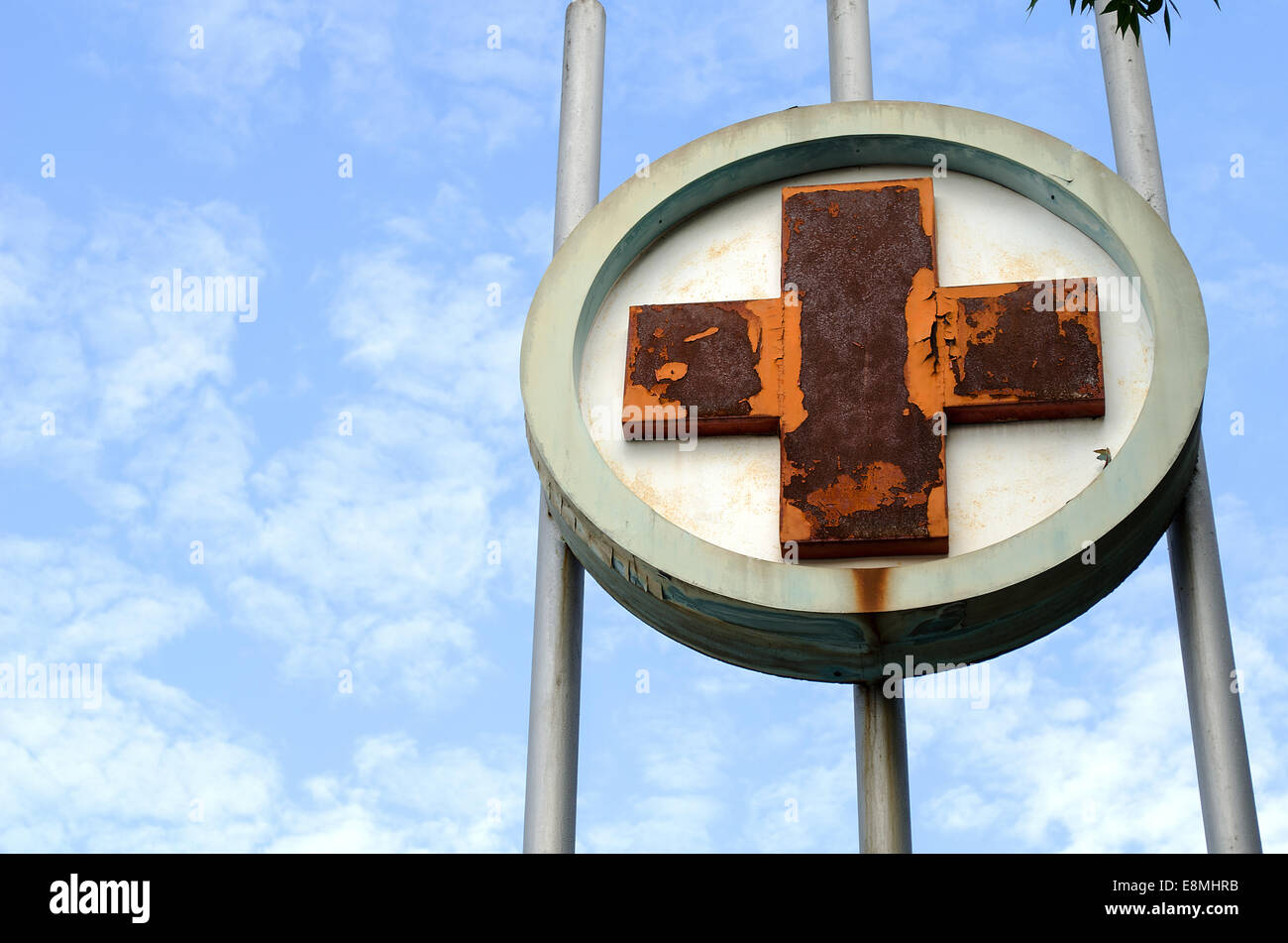 Old Hospital Signboard - rusty and bad condition Stock Photo
