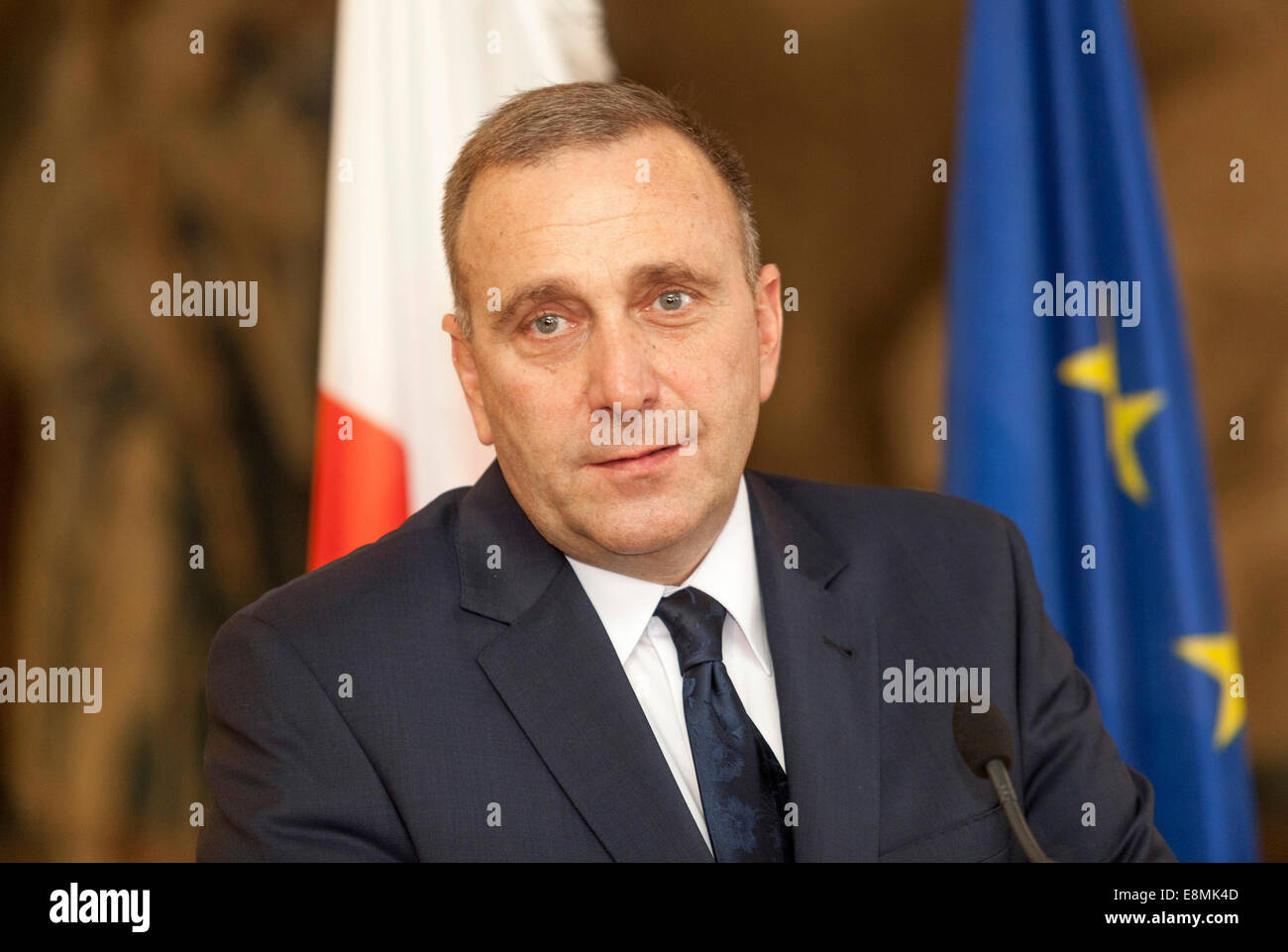 Prague, Czech Republic. 10th October, 2014 Grzegorz Schetyna, Minister of Foreign Affairs of Poland during a press conference. Stock Photo