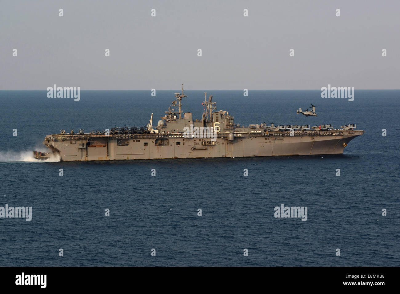 April 11, 2014 - The amphibious assault ship USS Bonhomme Richard (LHD 6) conducts amphibious operations while transiting the Ea Stock Photo