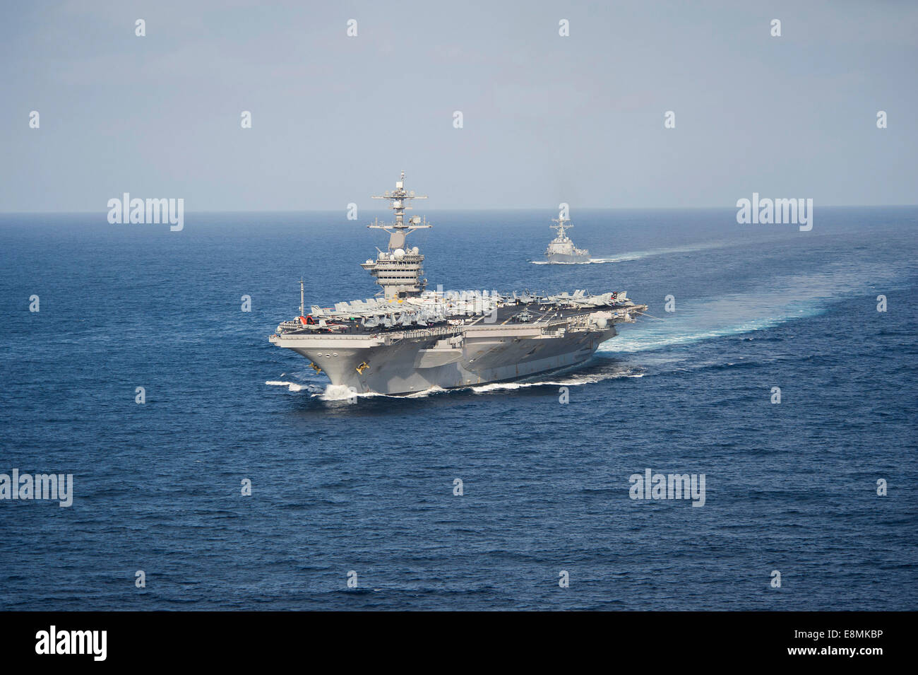 Pacific Ocean, May 23, 2014 - The aircraft carrier USS Carl Vinson (CVN 70) participates in a straits transit exercise with the Stock Photo
