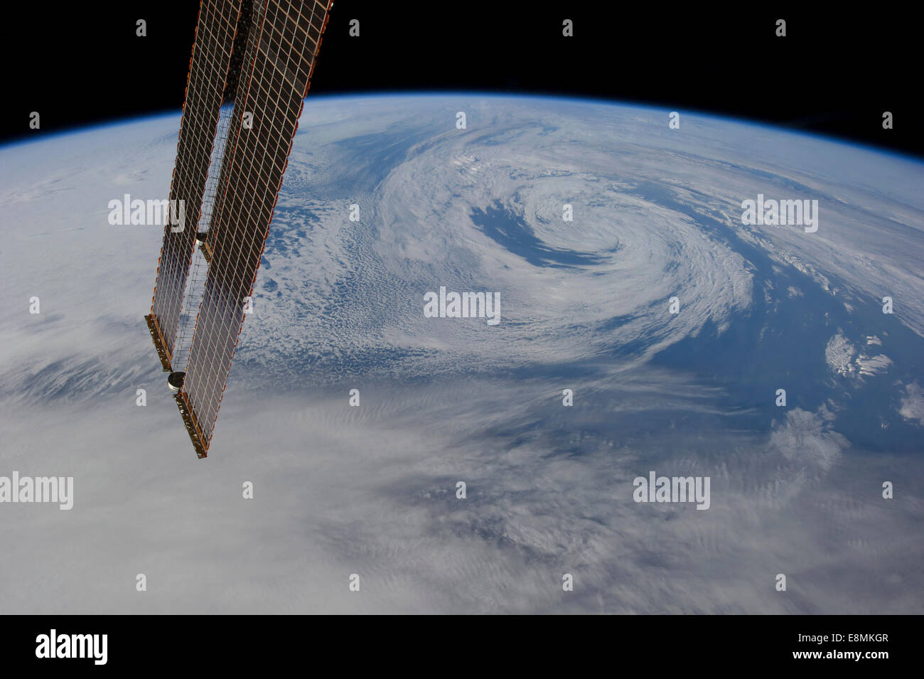 February 23, 2013 - View from space of a northern hemisphere mid-Atlantic low pressure system. Stock Photo